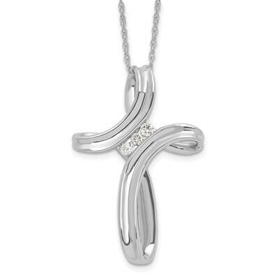10k Gold White Gold Polished Diamond Cross Necklace PXD1548-0WAB-18