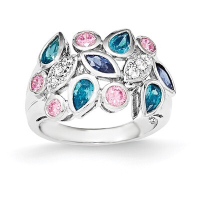 Pink &amp; Blue CZ Ring Sterling Silver QR6005-6