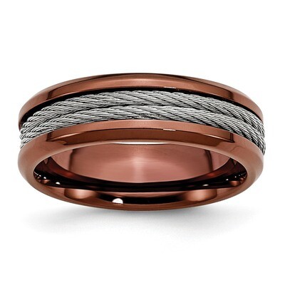 Ridged Edge Brown Ip-Plated with Cable 7mm Band Stainless Steel SR48-7