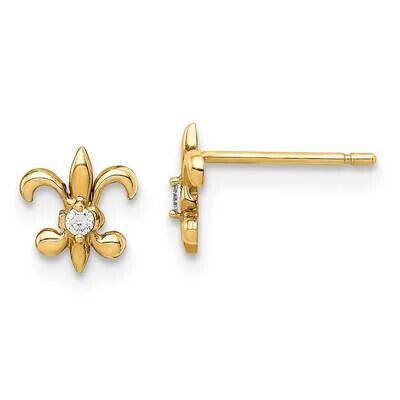 Fleur De Lis Post Earrings 14k Gold CZ Diamond GK1059 by Madi K, MPN: GK1059, 191101901416