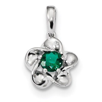 Floral Created Emerald Pendant Sterling Silver Rhodium-plated QBPD31MAY, MPN: QBPD31MAY, 8839577547…