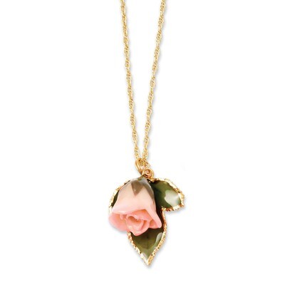 Cream Pink Rose Necklace with Gold-tone Chain Lacquer Dipped BF1996-20, MPN: BF1996-20, 810391017569