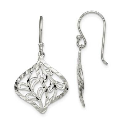 Leaf Dangle Earrings Sterling Silver Diamond-cut QE14780, MPN: QE14780, 886774089683