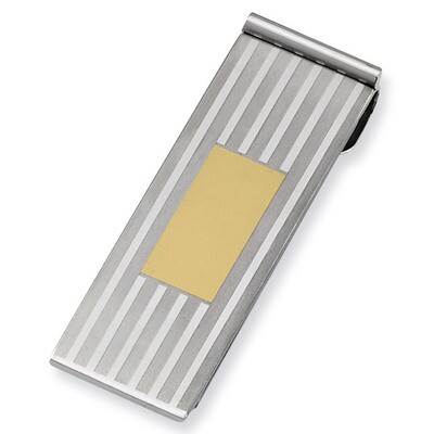 Brushed and Polished Yellow IP-plated Money Clip - Stainless Steel SRM129 by Chisel, MPN: SRM129, 8…
