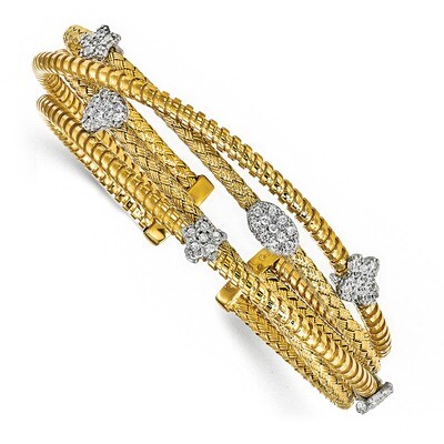 Leslie&#39;s CZ Polished Textured Cuff Bangle Sterling Silver Gold-plated HB-QLF779, MPN: QLF779, 19110…