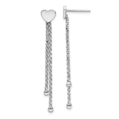 Heart Chain Dangle Post Earrings Sterling Silver Rhodium-Plated Polished QE16455, MPN: QE16455, 196…