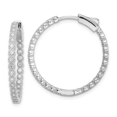 Rhodium-Plated In &amp; Out CZ Diamond Hinged Hoop Earrings Sterling Silver Polished QE16304, MPN: QE16…