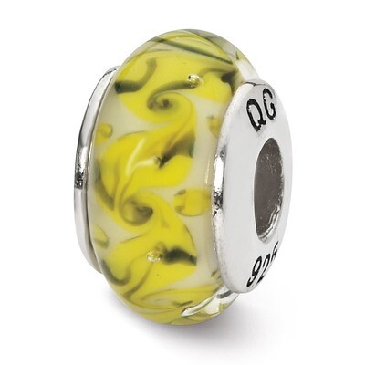Yellow with Green White Swirl Glass Bead - Sterling Silver QRS1307, MPN: QRS1307, 883957302676