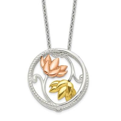 Rose &amp; Gold-Tone Polished Floral Necklace 18 Inch Sterling Silver QG6152-18, MPN: QG6152-18, 191101…