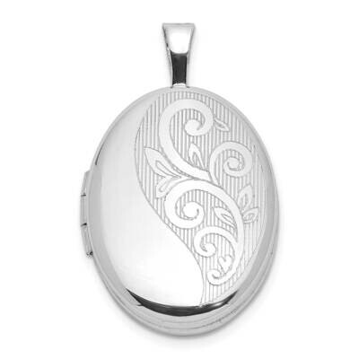 Side Scroll Design 19X15mm Oval Locket Sterling Silver Rhodium-plated QLS1072, MPN: QLS1072,