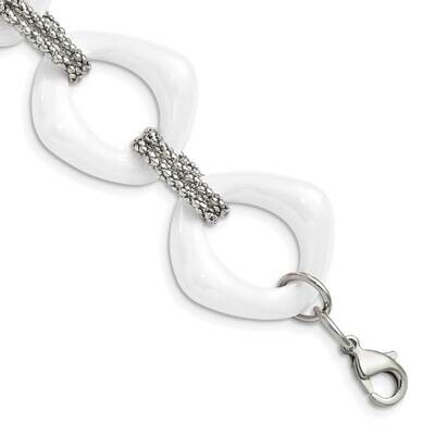 White Ceramic Link Bracelet Stainless Steel SRB562-8 by Chisel, MPN: SRB562-8, 883957509679