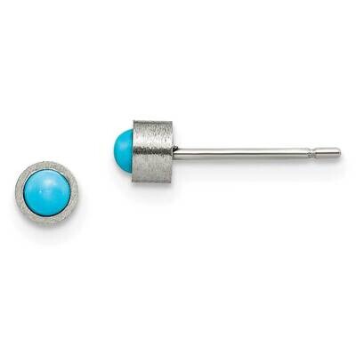 Brushed with Turquoise 4mm Stud Earrings Titanium TBE107, MPN: TBE107, 191101866487