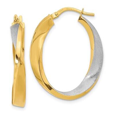 Polished and Satin Oval Twist Hoop Earrings 14k Gold with White Rhodium TF2127, MPN: TF2127, 883957…