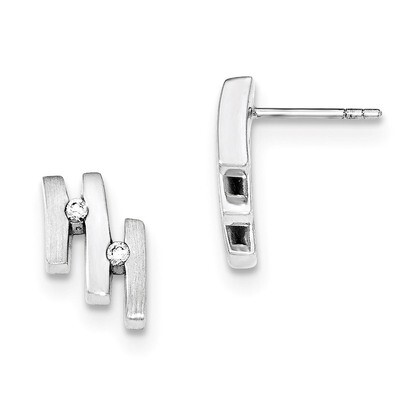 Brushed And Polished CZ Post Earrings Sterling Silver QE12420