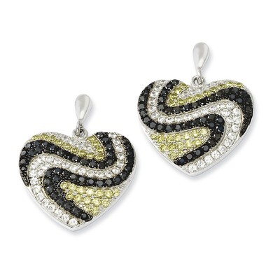 CZ Brilliant Embers Heart Post Earrings Sterling Silver QMP350