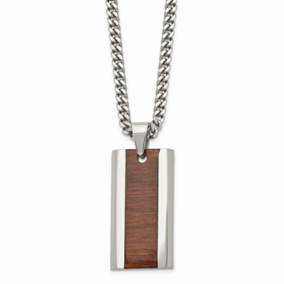 Red/Orange Wood Inlay Enameled Necklace Stainless Steel Polished SRN1629-20 by Chisel, MPN: SRN1629…