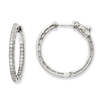 CZ In and Out Hoop Earrings Sterling Silver Rhodium-plated QE11072, MPN: QE11072, 191101386435