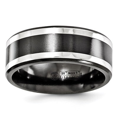 Edward Mirell Black Titanium &amp; Sterling Silver Inlay 9mm Band EMR113 by Edward Mirell, MPN: EMR113,…