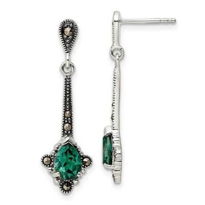 Marcasite &amp; Lab Created Green Quartz Earrings Sterling Silver Antiqued QE15713, MPN: QE15713, 19690…