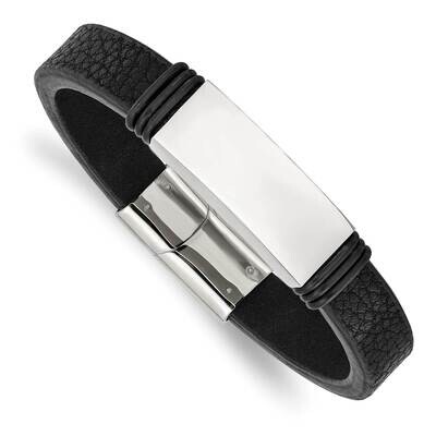 Black Rubber and Leather 8.5 Inch Id Bracelet Stainless Steel Polished SRB2996-8.5, MPN: SRB2996-8.…