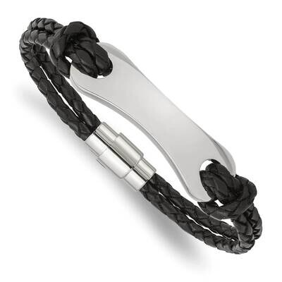 Black Leather 8 Inch Bracelet Stainless Steel SRB998-8 by Chisel, MPN: SRB998-8, 886774672564