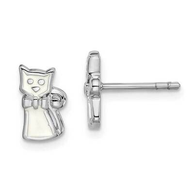 Childs Enameled White Cat Post Earrings Sterling Silver Rhodium-plated QE14364, MPN: QE14364, 88395…