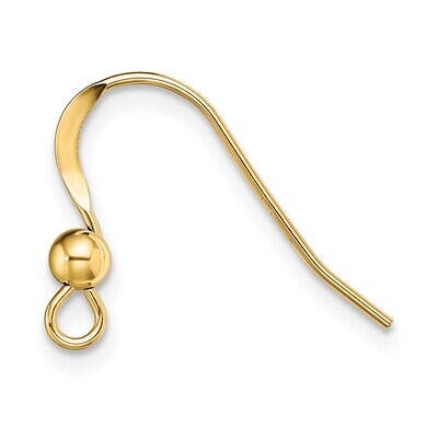 Flattened Wire with 3.0mm Bead Shepherd Hook Component 14k Yellow Gold YG4878, MPN: YG4878,