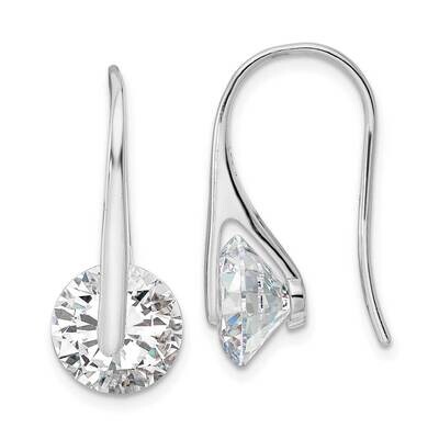 Round CZ Diamond Dangle Earrings Sterling Silver Rhodium-Plated Polished QE16218, MPN: QE16218, 196…