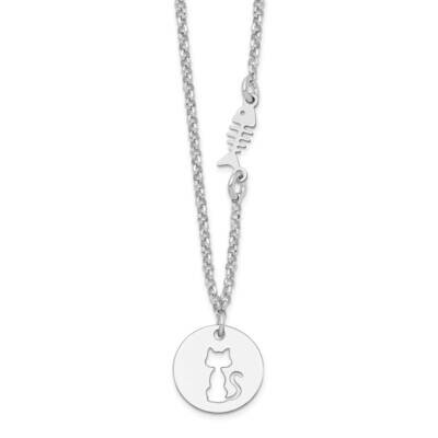 Kitty and Fish with 1 Inch Extender Necklace 17 Inch Sterling Silver Rhodium-Plated QG6211-16, MPN:…