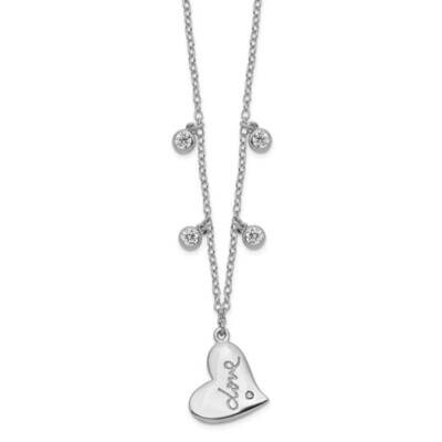Love Heart with 2 inch Extender Necklace Sterling Silver Rhodium-plated CZ Diamond QG5162-16, MPN: …