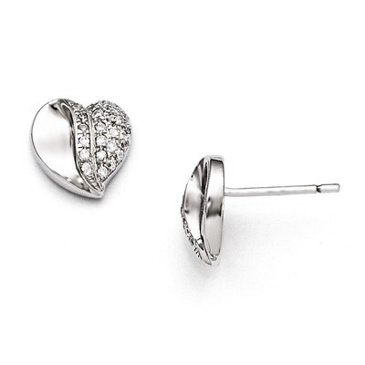 Heart Post Earrings Sterling Silver &amp; Cubic Zirconia QMP447, MPN: QMP447, 883957035697