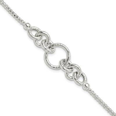 Fancy Link with 1 Inch Extender Bracelet Sterling Silver Textured QG5972-7.5, MPN: QG5972-7.5,