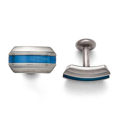 Grey Ti Brushed Blue Anodized Stripe Cufflinks Titanium TBC125