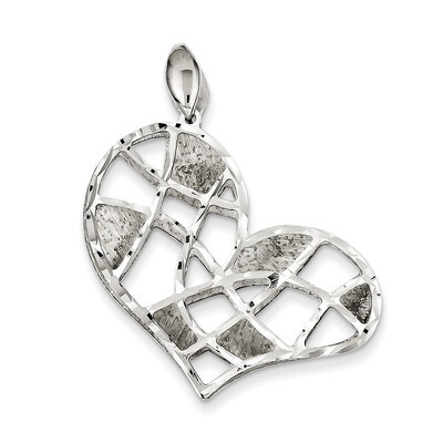 Sterling Silver Brushed &amp; Diamond Cut Textured Heart Pendant QP2795