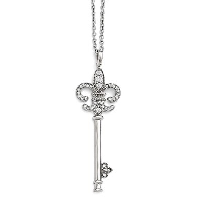 Key Necklace Sterling Silver &amp; Cubic Zirconia Polished QMP290-18, MPN: QMP290-18, 886774189482