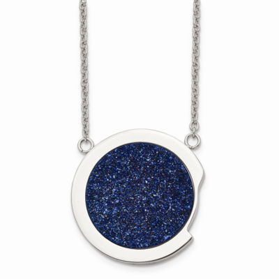 Blue Druzy Stone Necklace Stainless Steel Polished SRN1695-17.75 by Chisel, MPN: SRN1695-17.75, 191…