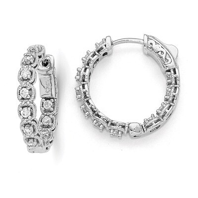 CZ In and Out Hoop Earrings Sterling Silver Rhodium-plated QE11268, MPN: QE11268, 886774298603