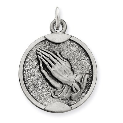 Praying Hands Medal Antiqued Sterling Silver QC3641, MPN: QC3641, 191101182013
