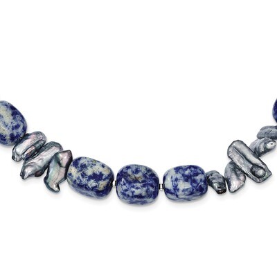 16 Inch Sodalite &amp; Grey Cultured Pearl Necklace Sterling Silver QH4724-16, MPN: QH4724-16, 88677402…