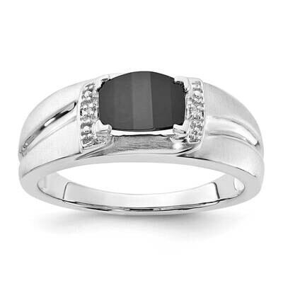 10k Gold White Gold Polished &amp; Brushed Onyx &amp; Diamond Ring RMS1510/OX-0WAS43
