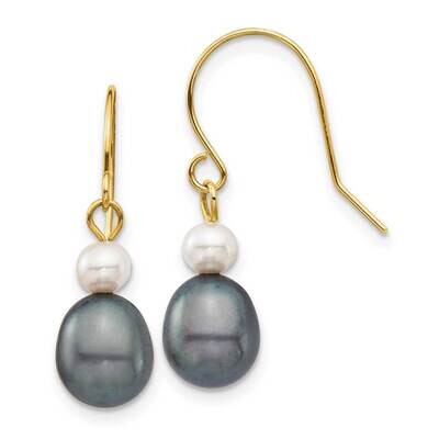 4-7mm White/Black Round/Rice Freshwater Culutured Pearl Dangle Earrings 14k Gold XF705E, MPN: XF705…