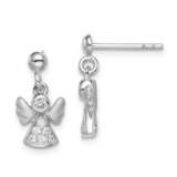 Brushed CZ Diamond Angel Dangle Post Earrings Sterling Silver Rhodium-plated QE15298, MPN: QE15298,…