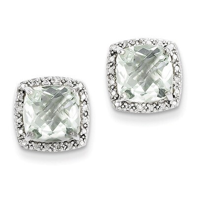 Green Quartz and Diamond Earrings Sterling Silver QE9850AG, MPN: QE9850AG, 886774670966