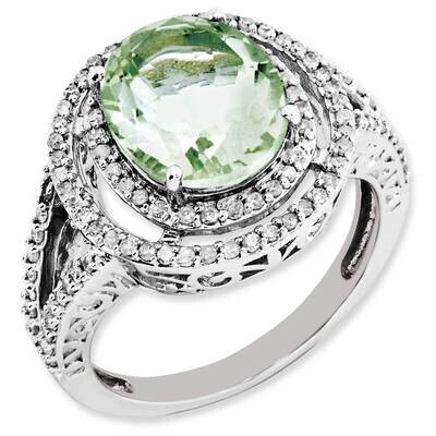 Oval Diamond &amp; Green Quartz Ring Sterling Silver Rhodium-plated QR3053AG-7, MPN: QR3053AG-7, 886774…