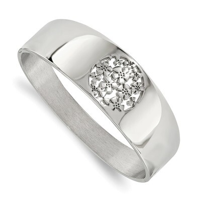 Circle Flower Cut-out Hinged Bangle Stainless Steel Polished SRB1889 by Chisel, MPN: SRB1889, 19110…