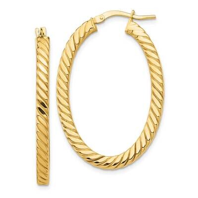 Twisted 3mm Square Tube Oval Hoop Earrings 14k Gold Polished  TF1393, MPN: TF1393, 191101986970