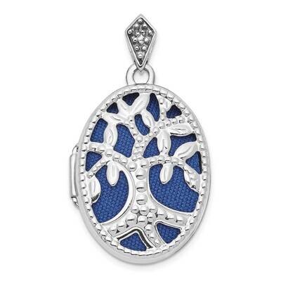 Diamond Tree 23mm with Blue Fabric Locket Pendant 14k White Gold XL769, MPN: XL769, 886774074658