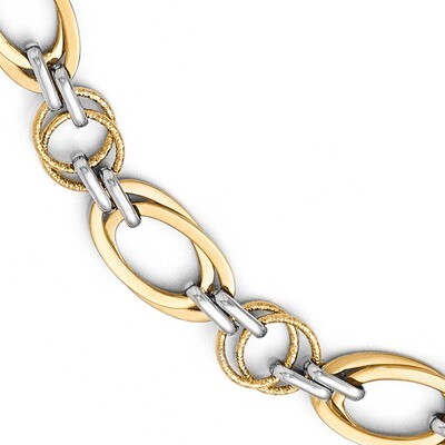 Leslie&#39;s Polished and Textured Fancy Link Bracelet 7.5 Inch - 14k Gold Two-tone HB-LF276-7.5, MPN: …