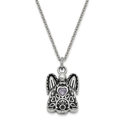 June Birth Stone Ash Holder Birth Stone 18 Inch Necklace Stainless Steel CZ Diamond Antiqued SSX100…