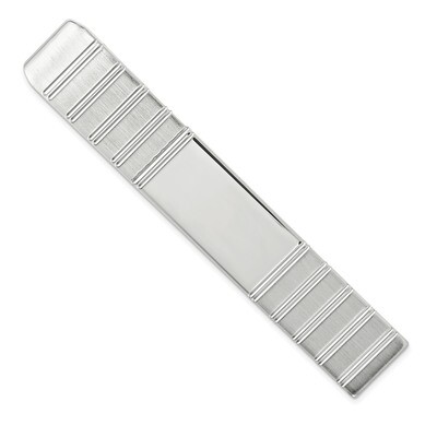 Rhodium-Plated Kelly Waters Engravable Grooved Tie Bar KW756, MPN: KW756,